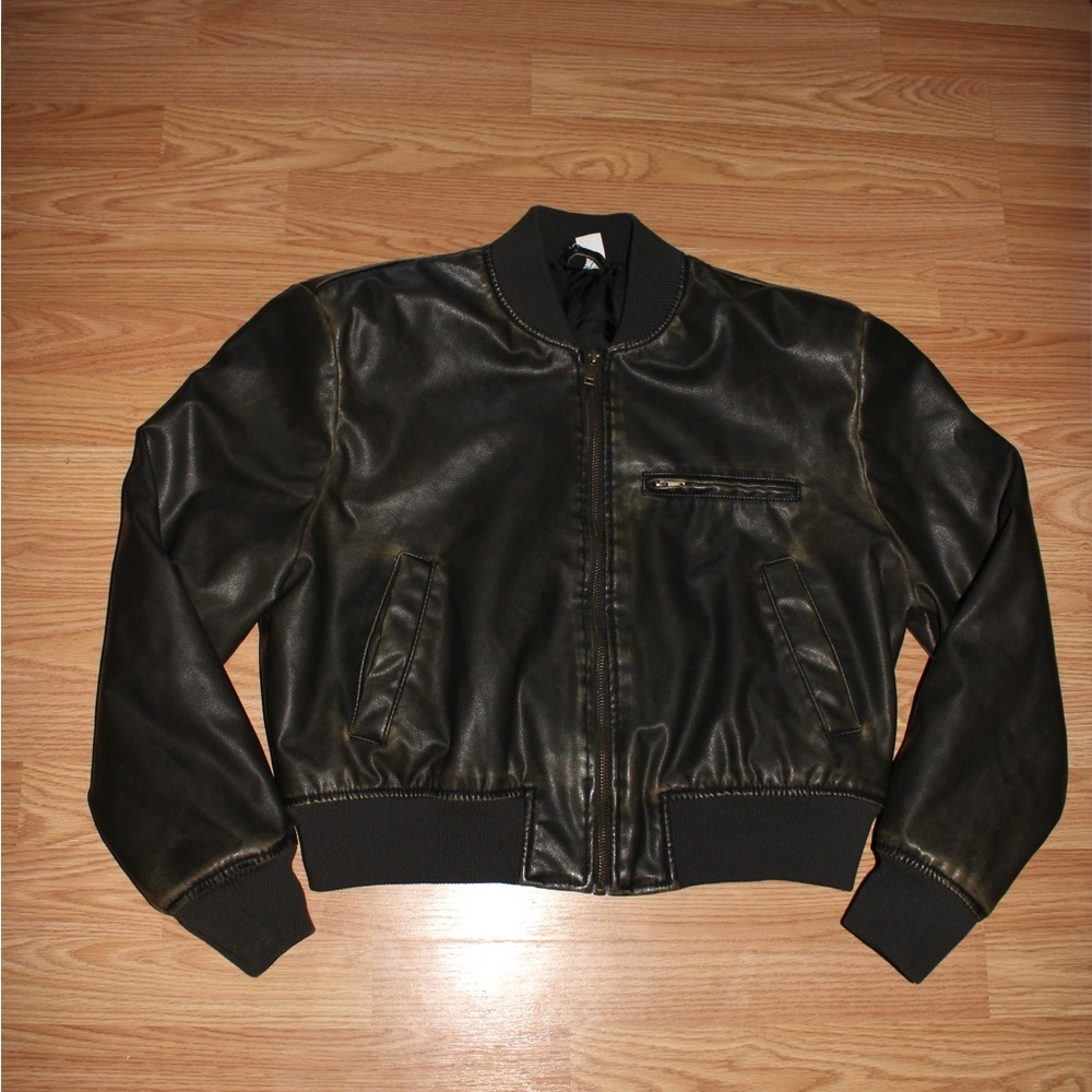 H&M Black Faux Leather Bomber Jacket